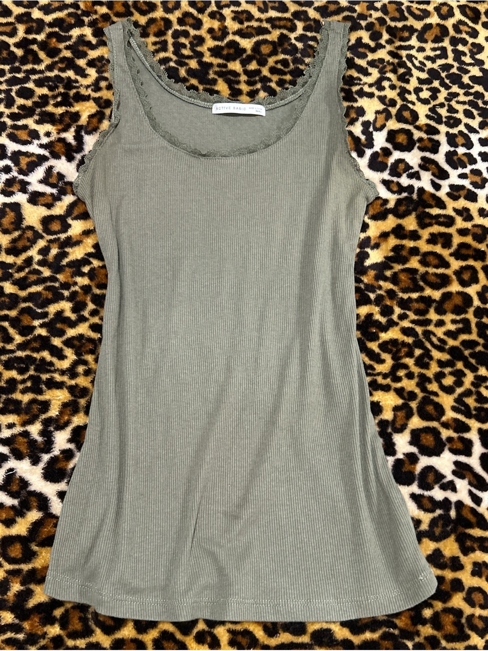Active Basic Olive Green Ribbed Scoop Tank